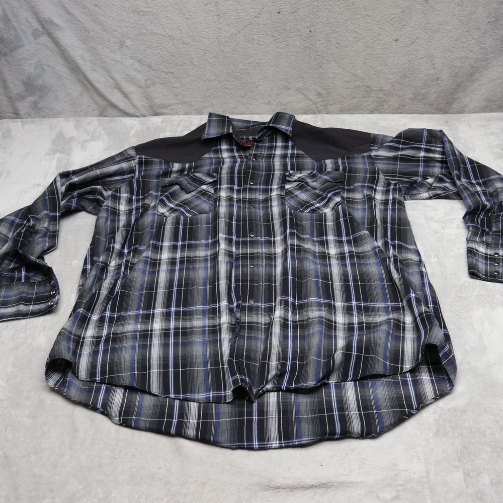 Plains Pearl Snap Shirt Mens XL Black Plaid Long Sleeve Western Cowboy Casual